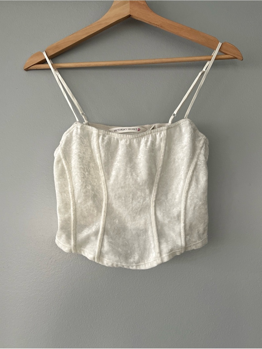 Vintage Victoria’s Secret Velvet White Crop Tank Top Women’s XS Y2K Corset Style